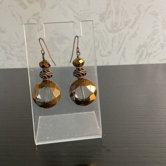 Copper & Gold Tone Faceted Bead Necklace & Earrings Set - Picture 3 of 5